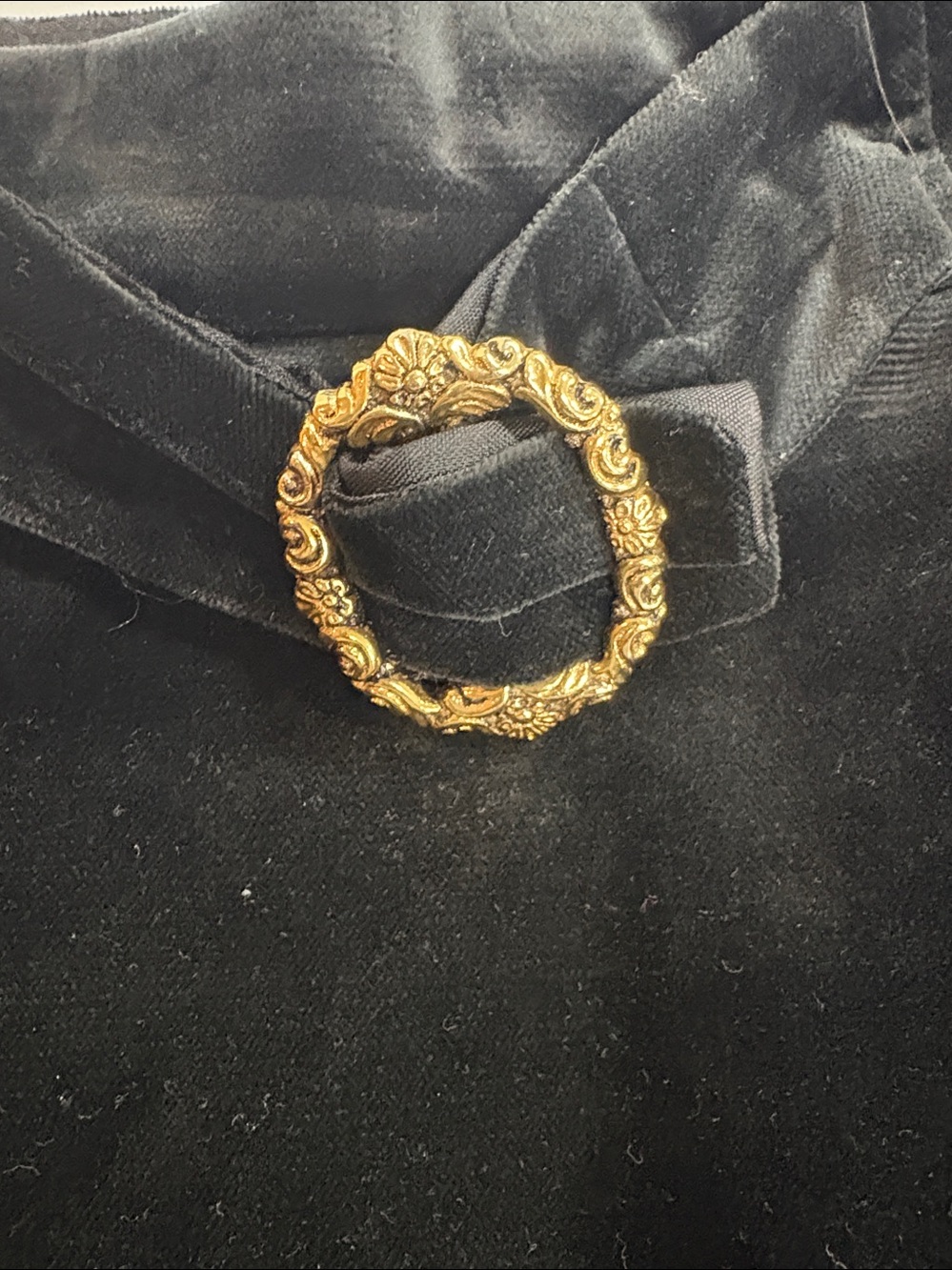 Black Velvet Pencil Skirt with Gold Buckle - Picture 2 of 4